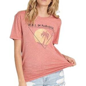 Billabong 'Rebel In Paradise' Palm Sun Sunburnt Pink Orange Graphic Tee Shirt M